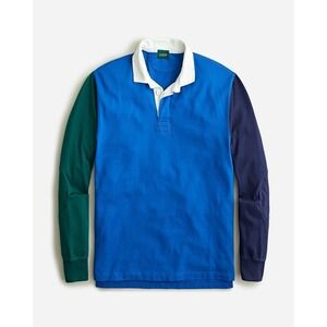 J Crew Rugby Shirt Mens Large Blue Green Colorblock Polo Oarsman Preppy